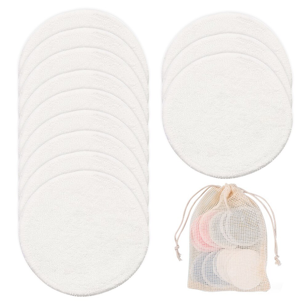 Reusable Bamboo Fiber Makeup Remover Pads 12pcs/Pack Washable Rounds Cleansing Facial Cotton Make Up Removal Pads Tool: 12pcs White