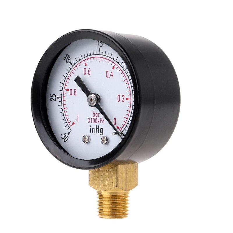 Manómetro de vacío Mini Dial medidor de presión de vacío Doble escala 1/4 "NPT montaje inferior-30HG/0 PSI