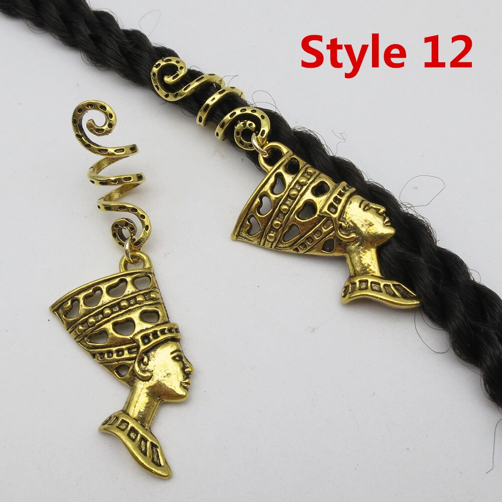 Breloques tressées dorées en spirale Viking, différentes breloques pour cheveux, redoute barbe, redoulock perles, clips, anneaux, accessoires pour cheveux, 2 pièces/paquet: 2pcs Style 12