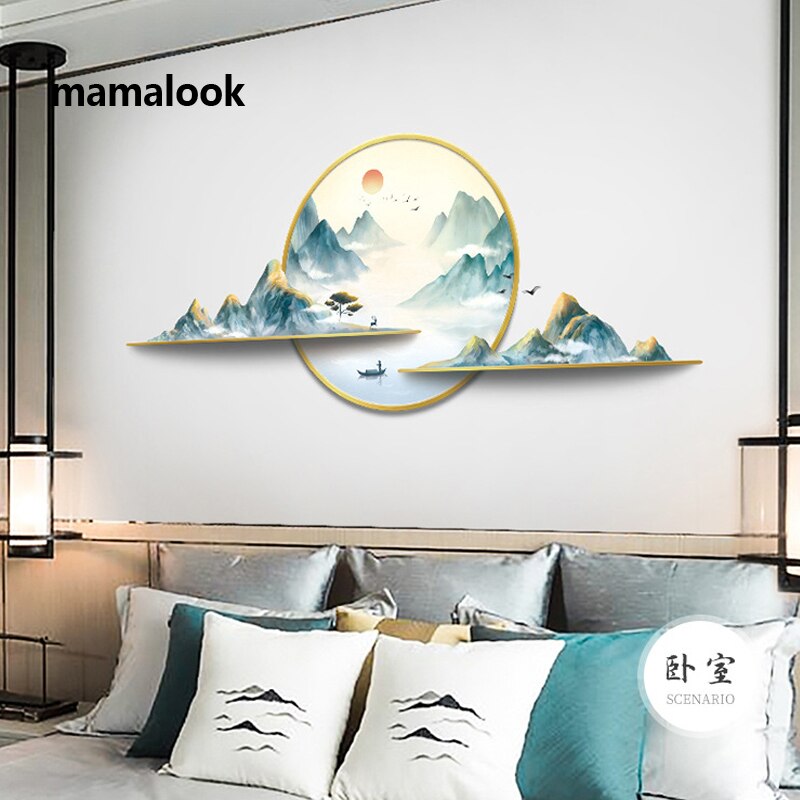 Chinese style wall art wall Stickers Decorative Painting Wallpaper Living Room Background Mountain Landscape Scenery Decals