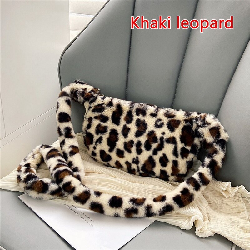 Bolso de hombro esponjoso para mujer, bolsa de hombro con estampado de leopardo, cebra, cuadros, corazón de amor, suave, de felpa, cálido,