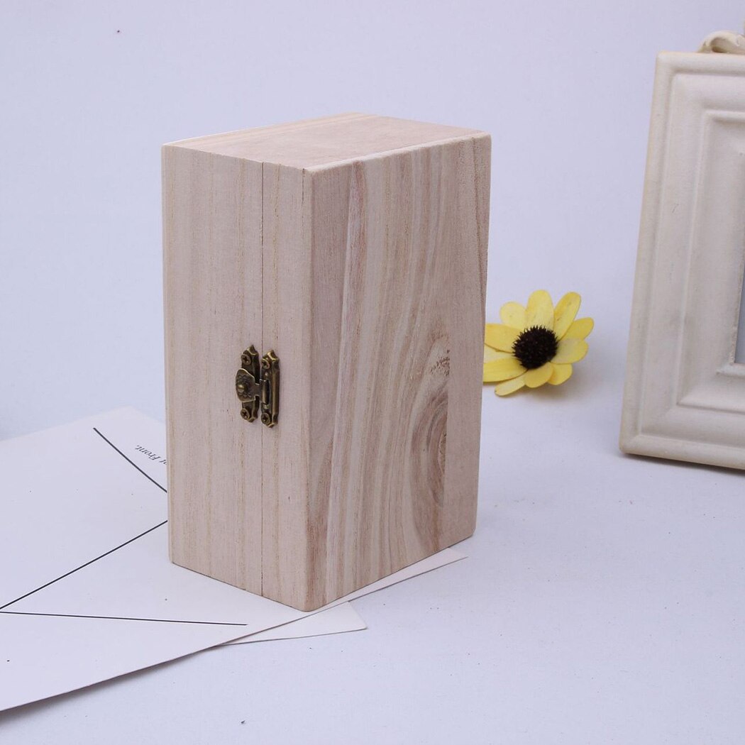 S/M/L Wooden Storage-Box Plain Wood With Lid Multifunction Square Hinged Craft Boxes For Home Supply Storage Decora