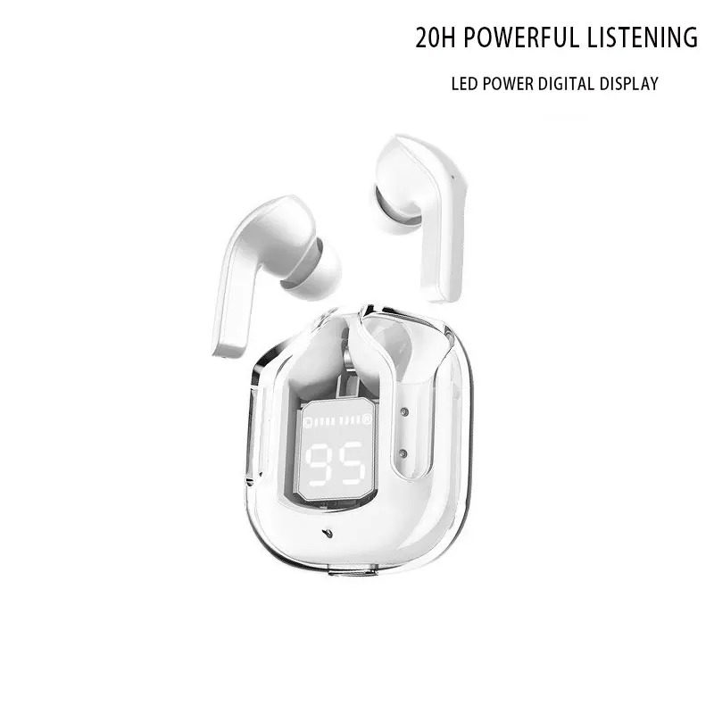 Auriculares inalámbricos Bluetooth 5,3 transparentes con pantalla Digital LED sonido estéreo TWS ENC auriculares micrófono para trabajo deportivo: Blanco