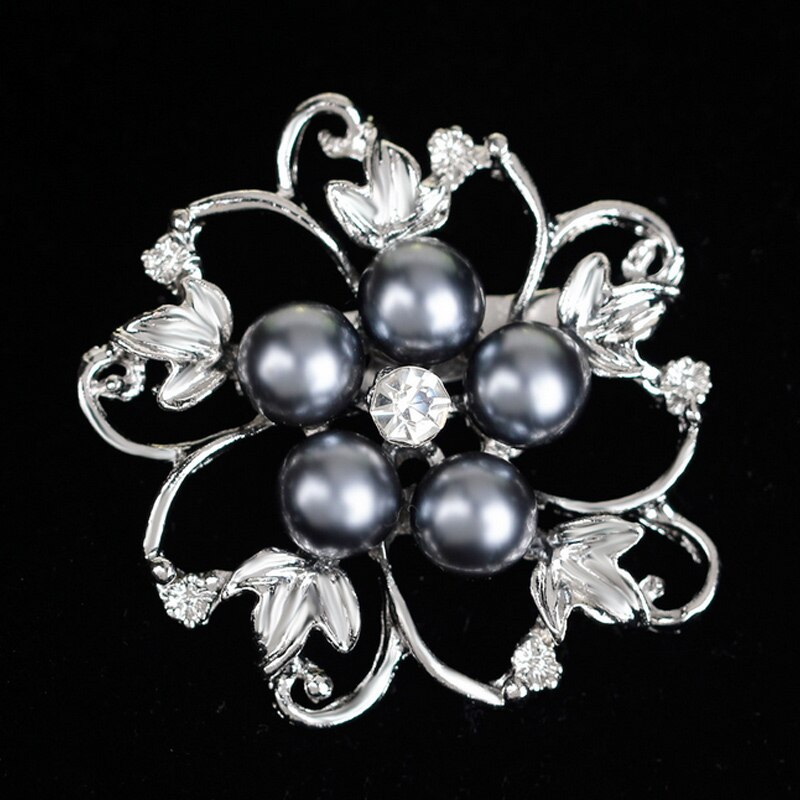 Women Simulated Pearl Rhinestone Brooch Pin Clip Pin Crystal Hollow Flower Brooches Jewelry AIC88: 2