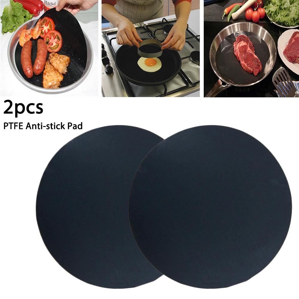 2 stuks 24cm non-stick Mat Pan Ronde Hittebestendige Koekenpan Liner Sheet Koken Sheet Pad Reuseable keuken BBQ Bakken Matten Tool: Default Title