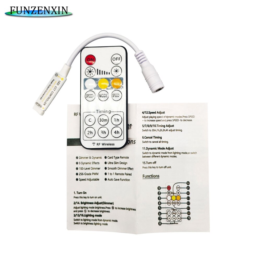 LED CCT Controller 16key RF Wireless Remote for 5050 WW+CW LED Strip with Timmer Function Timing Adjust Controller DC5-24V 8A
