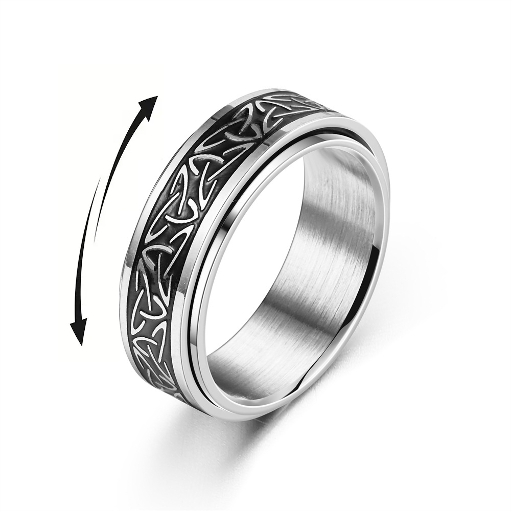 Viking Keltische Rune Roterende Angst Gezamenlijke Ring Voor Mannen Anti Stress Rvs Spinner Fidgets Ring Anillo Antiestres