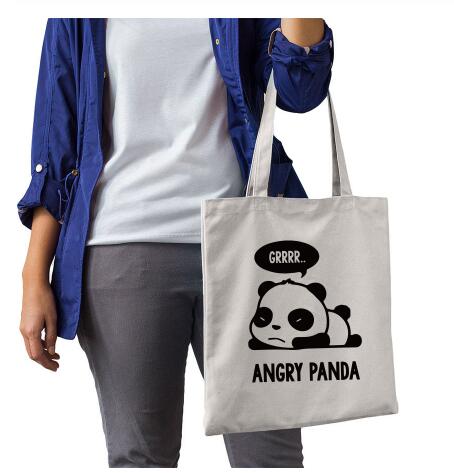 Leuke Panda Canvas Tas Kawaii Nope Panda Slogan Harajuku Rits Zakken Mode Winkelen Reizen Grote Herbruikbare Tassen