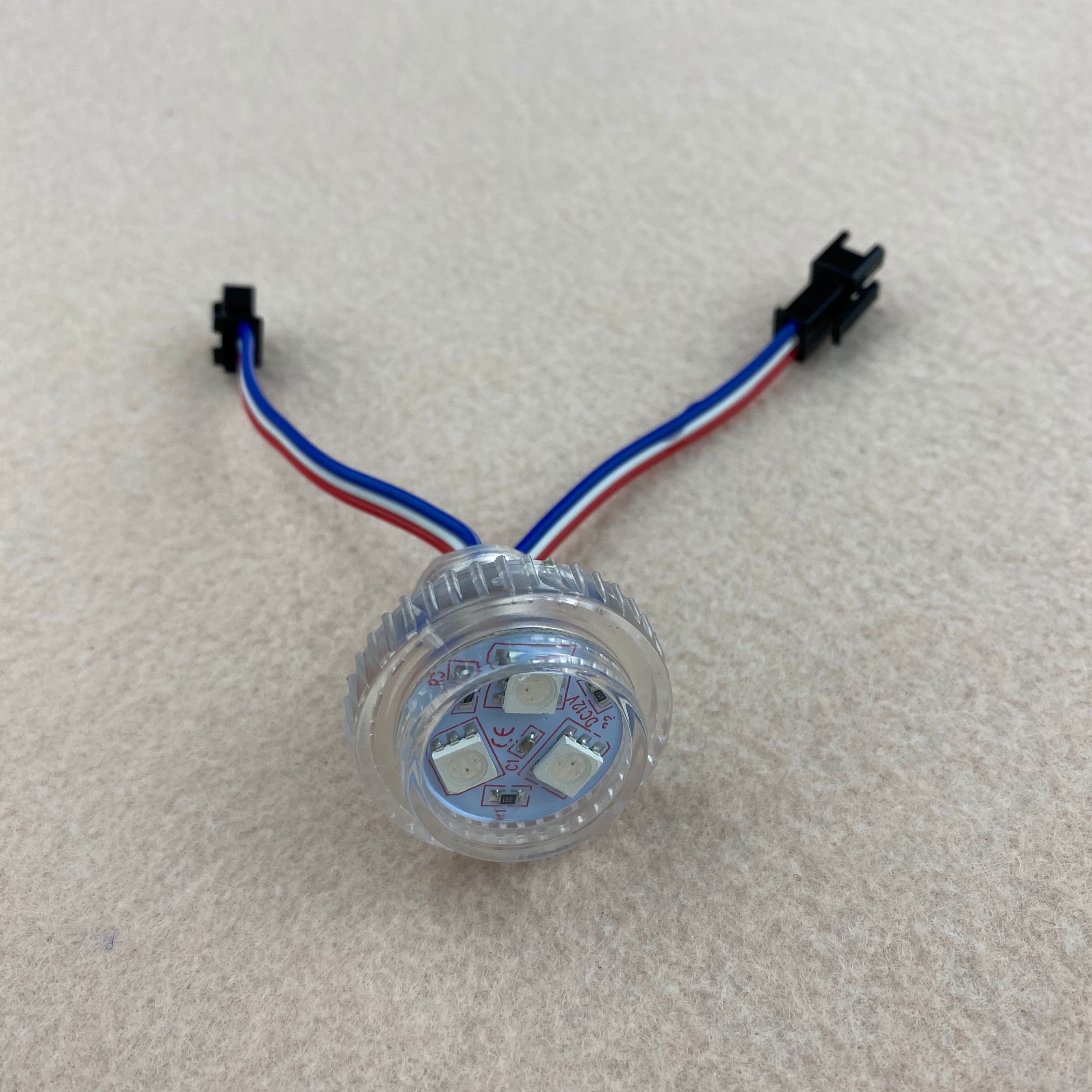 26mm diameter;DC12V;UCS190/WS2811 addressable RGB full color led smart module;0.72W(3pcs of 5050 SMD LED);IP68