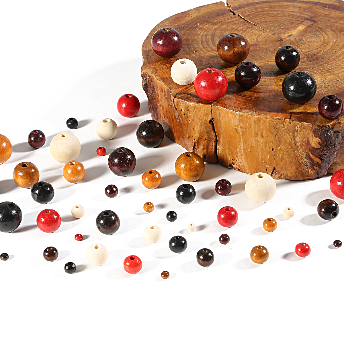 Perles Rondes en Bois Naturel, Noires, Brunes, Rouges, pour Travaux Manuels, Accessoires de Bijouterie, 4, 6, 8, 10, 12, 14, 16, 18, 20mm, Lot de 20 à 100 Pièces