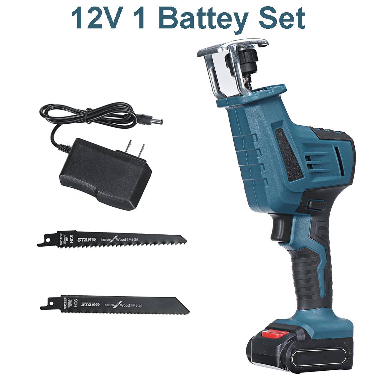 21V Lithium Battery Cordless Reciprocating Saw Kit Outdoor Electric Saw Blades for Wood Metal Cutting Woodworking Tools: 12V 1pcs Battery