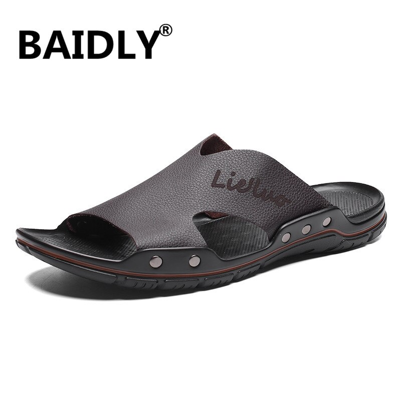 Pantoufles d'été Hommes Évider Respirant Plage Sandales Chaussures Hommes Décontracté Chaussures Plates Claquettes En Cuir Pantoufles Zapatos