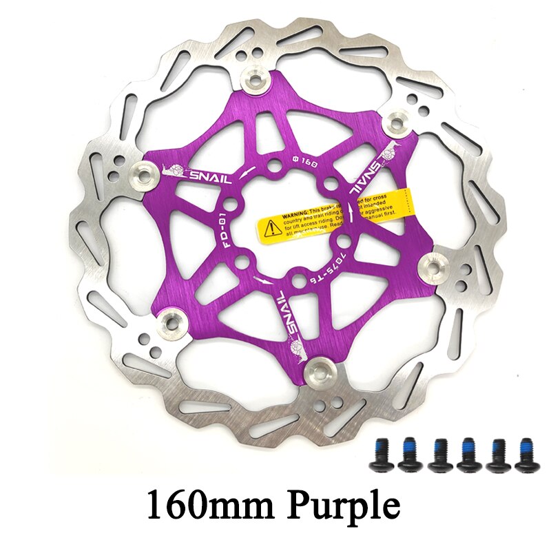 SNAIL Mountain Road Bike Floating Disc Brake Pads 160mm 180mm 203mm Six-nail Disc Rotor Floating Disc Brake Pads Bicycle Rotors: 160mm Purple