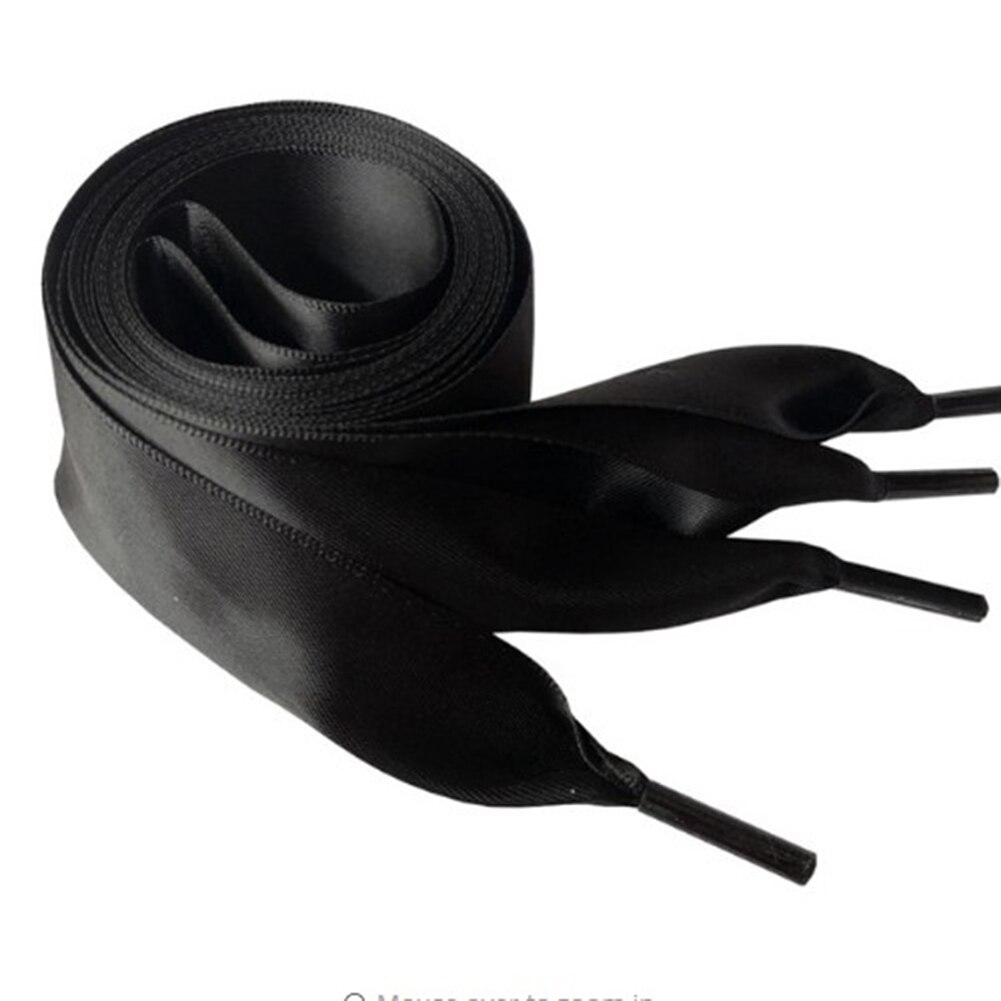 Cordones de zapatos de seda satinada para mujer, cintas de lona, informales, anchos, lisos, con lazo de Color sólido: Black