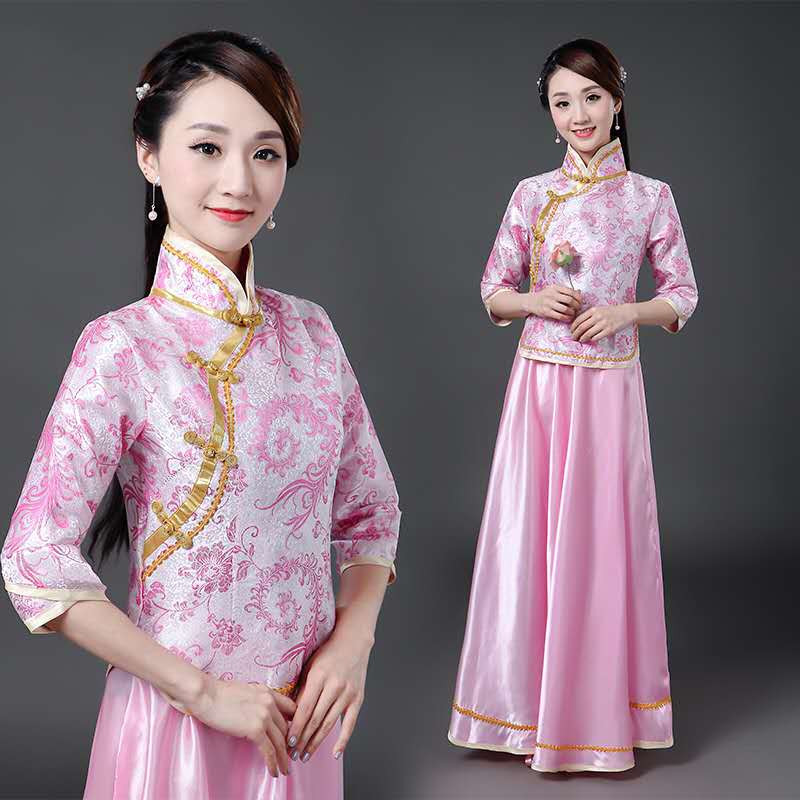Traditionele chinese kleding voor vrouwen, zangeres, podiumkleding, chinees danskostuum, traditioneel optredenpak.: Roze / Xxl