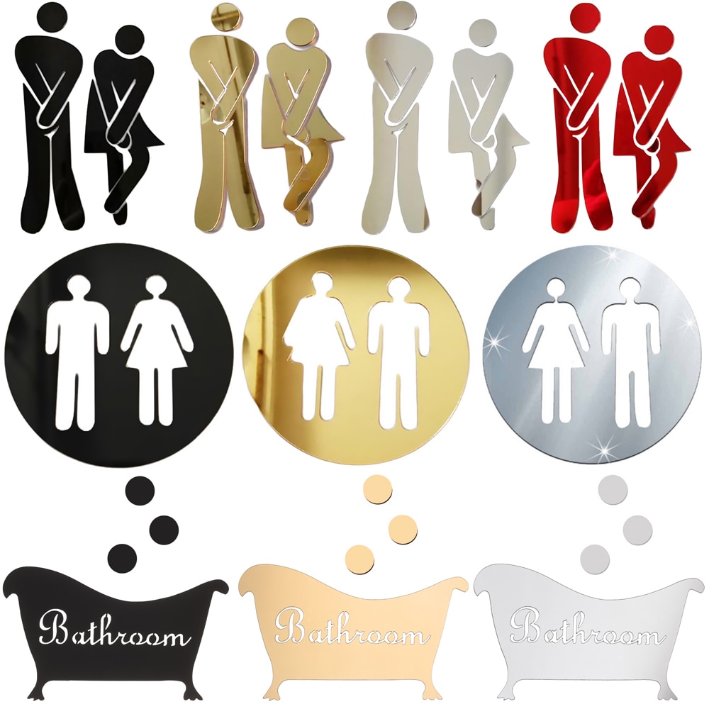 3D Vinyl Bad Spiegel Aufkleber Frau & Mann Wc Zeichen Spiegel Wand Aufkleber Home Hotel Waschraum Tür Zeichen Spiegel Aufkleber