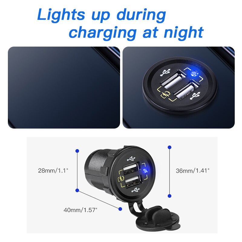 Quick Charge QC3.0 Dual Usb Autolader Waterdichte 36W 12V Usb Outlet Snelle Oplader Stopcontact Voor Marine boot Motorfiets Truck