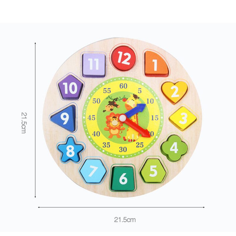 Wooden Cartoon Clock Colorful 12 Numbers Puzzles Clock Toy Digital Geometry Cognitive Matching Clock Toy Baby Early Educational