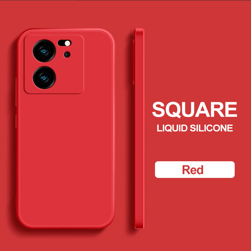 Voor Xiaomi 13 T Pro telefoonhoesjes Vierkante Vloeibare Siliconen Camera Lens Protector Zachte Cover voor Xiaomi Mi 13 t 13 T Mi 13 T Pro Schokbestendige hoesje: silicium / Rood