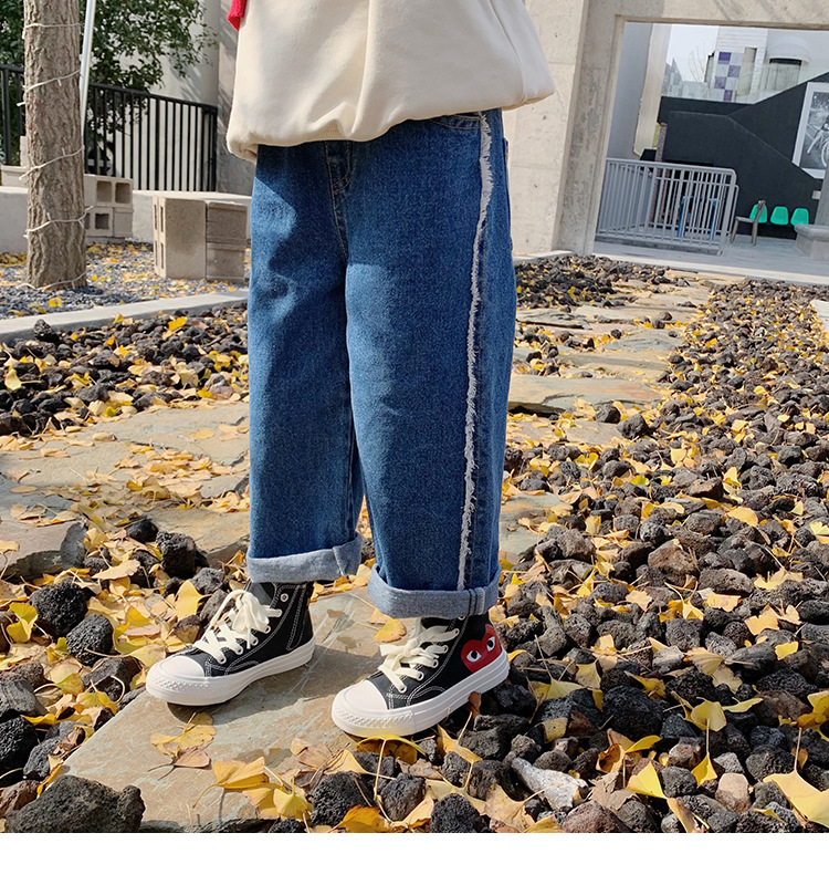 Jean à lisière rugueuse sur le côté pour filles, pantalon en denim à jambes larges assorti pour enfants de 2 à 7 ans, à la , printemps