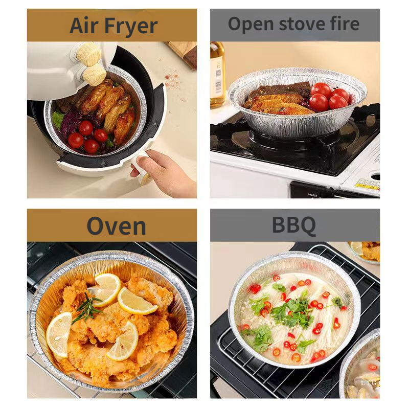 7/8/9Inch Disposable Aluminum Foil Pan(Without Lid) Round Tin Foil Tray for Air Fryers Baking Cooking Storage Roasting 20Pcs