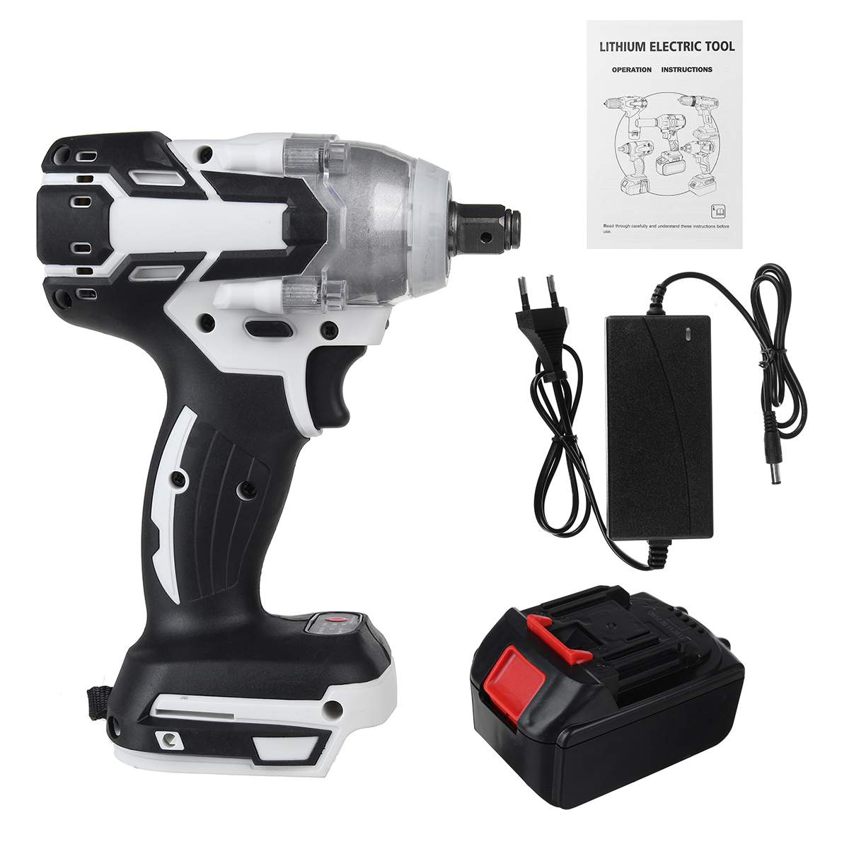 Drillpro Brushless Cordless Electric Impact Wrench Screwdriver 1/2"&1/4" Wrench Power Tools for 18V Makita Battery with Battery: with 1 Battery