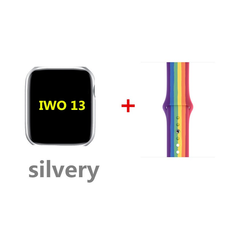 Original IWO 13 Smart Uhr Serie 6 Frauen Männer Unterstützung Bluetooth Anruf Herz Rate Besser Als IWO 12 Pro W56 smartwatch Für IOS: silver rainbow