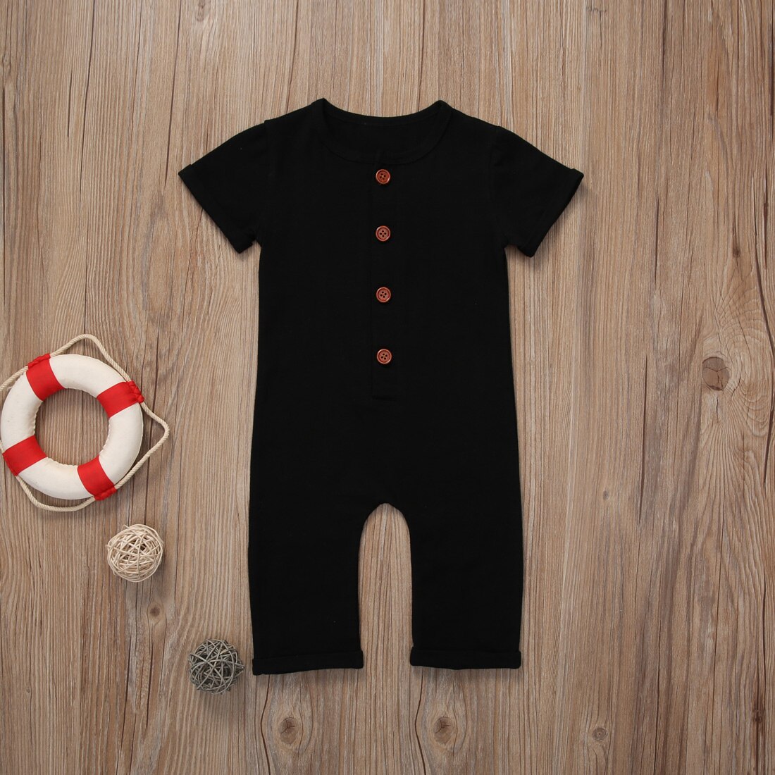 Summer Infant Newborn Baby Boy Girl Button Romper Pure Color Short Sleeve Jumpsuit Clothes Outfits: Blue / 6M