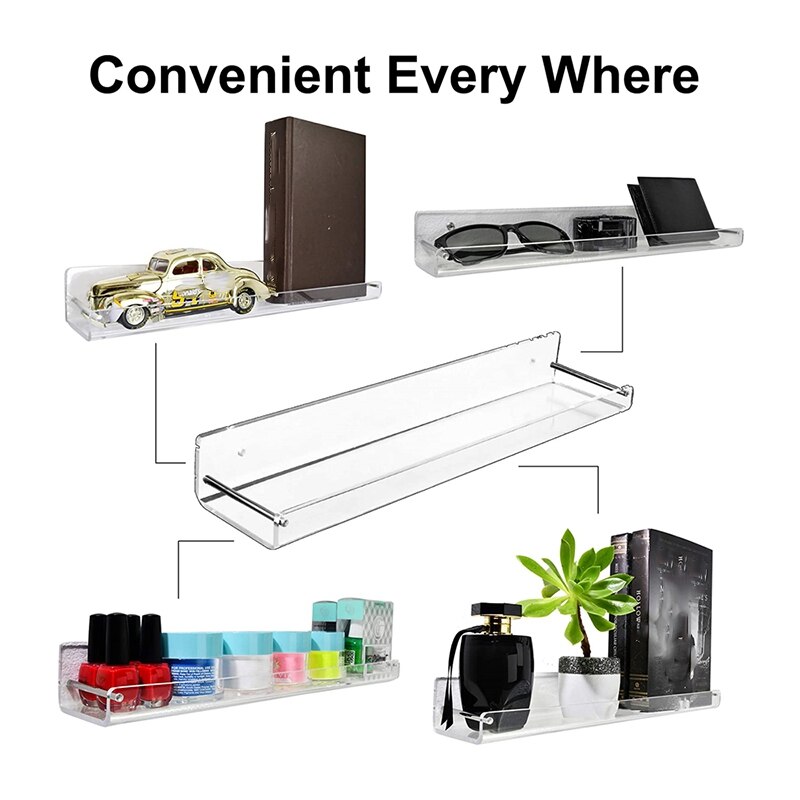 4Pcs Wall Mount Clear Acrylic Floating Shelf Shelves Bath Living Room Kitchen L Shape Displaying Rack Organizer Shelving