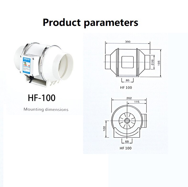 Duct Fan Diagonal Flow Pressurized Bathroom Ventilation Fan Kitchen Exhaust Fan Room Living Room Bedroom Ventilation Fresh Fan: Default Title