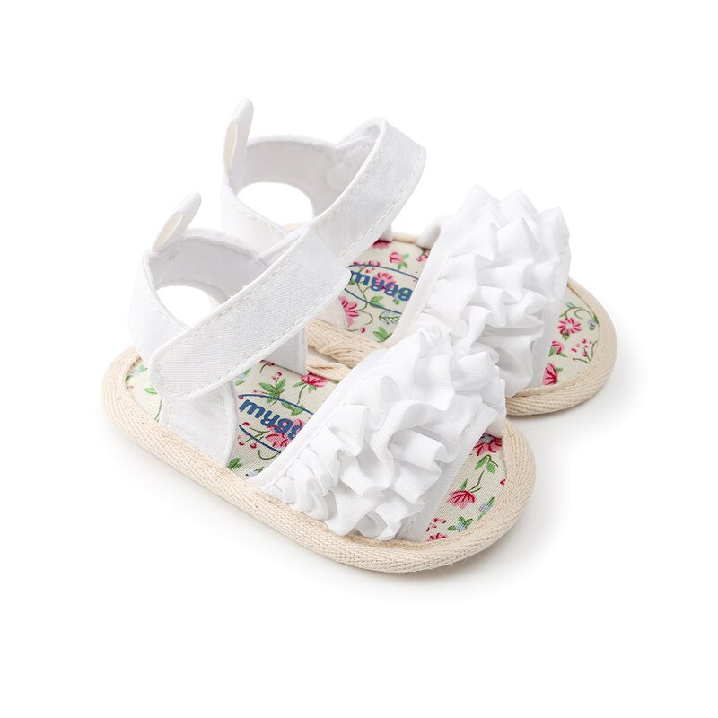 Zoete Mooie Zomer Casual Sandalen Schoenen Ruches Bloemenprint Platte Met Hak Schoenen 3 Stijl Outfit 0-18 M: WHITE / 7-12 Months