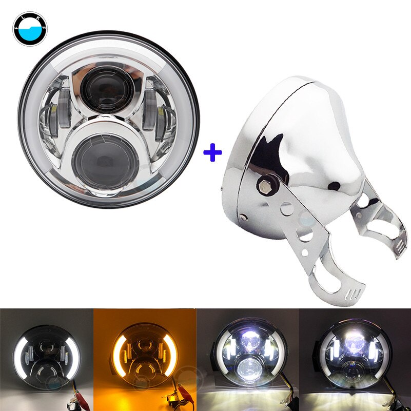 Faro de motocicleta DOT SAE E9 de 60W de 7 pulgadas con faro Led de ojo angular anillo de ajuste de cubo de 7 pulgadas de carcasa.