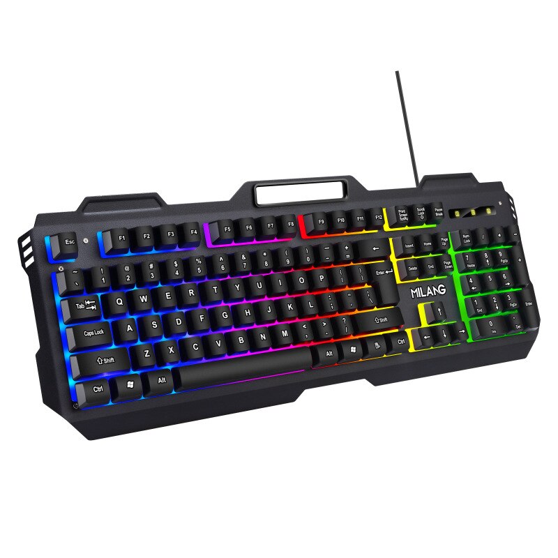 Mechanical Feel Gaming Keyboard Mouse Set Metal Iron Plate Floating Keycap USB Wired Colorful Luminous Keyboard for PC Gamer: P3C58