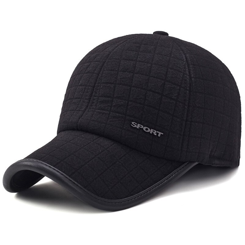 HOT nuovo Berretto Da Baseball di Inverno Per Gli Uomini Con Paraorecchie Caldo di Cotone Più Spessa Uomini della Protezione di Snapback Cappelli di Protezione per le Orecchie del Padre casquette: Black