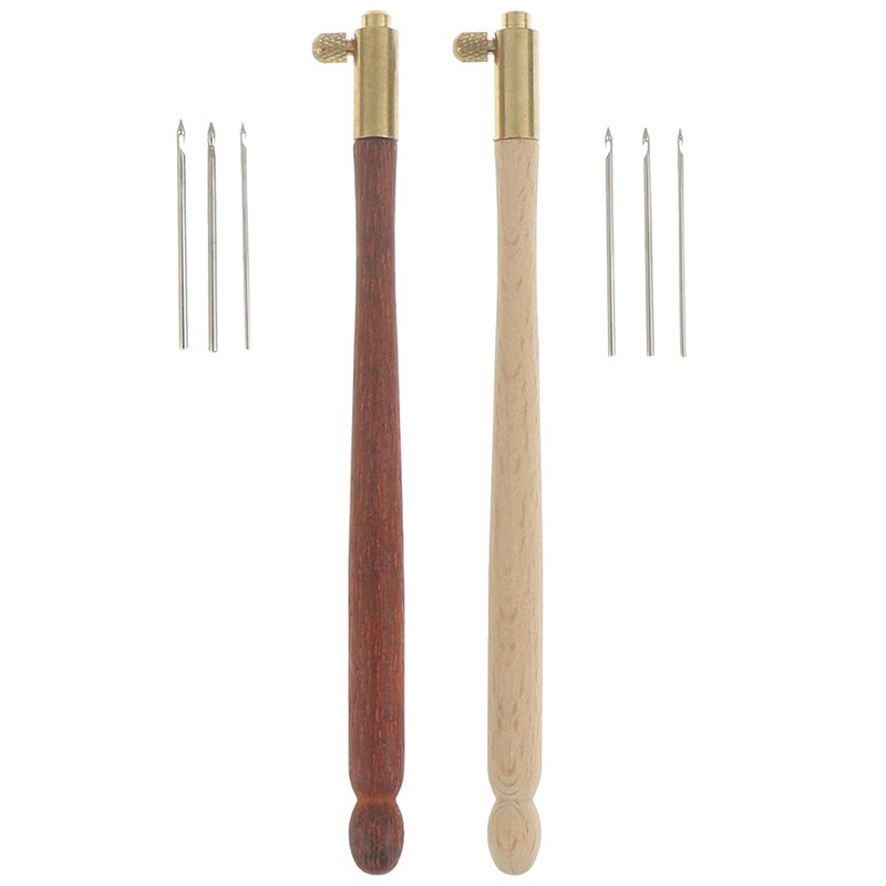 French Crochet Embroidery Beading Hoop Sewing Tool Set DIY Craft Wooden Handle Tambour Crochet Hook with 3 Needles