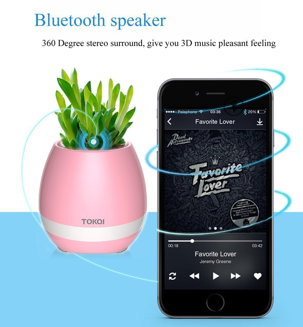Altavoz Bluetooth con maceta Musical, ollas inteligentes de respiración ligeras, plantas de reproducción, recargable para exteriores, oficina y hogar