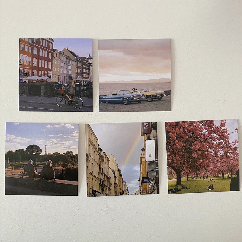 Ins Retro Interesting Decorative Card 5sheets Square Postcard Diy Collocation Background Wall Sticker Chic Photo Props: C