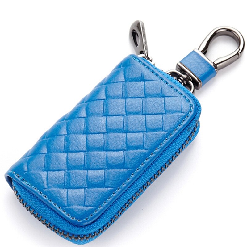 PU Leather Keychain Men/Women Key Holder Organizer Pouch Split Car Key Bag Wallet Housekeeper Key Case Mini Card Bag: blue