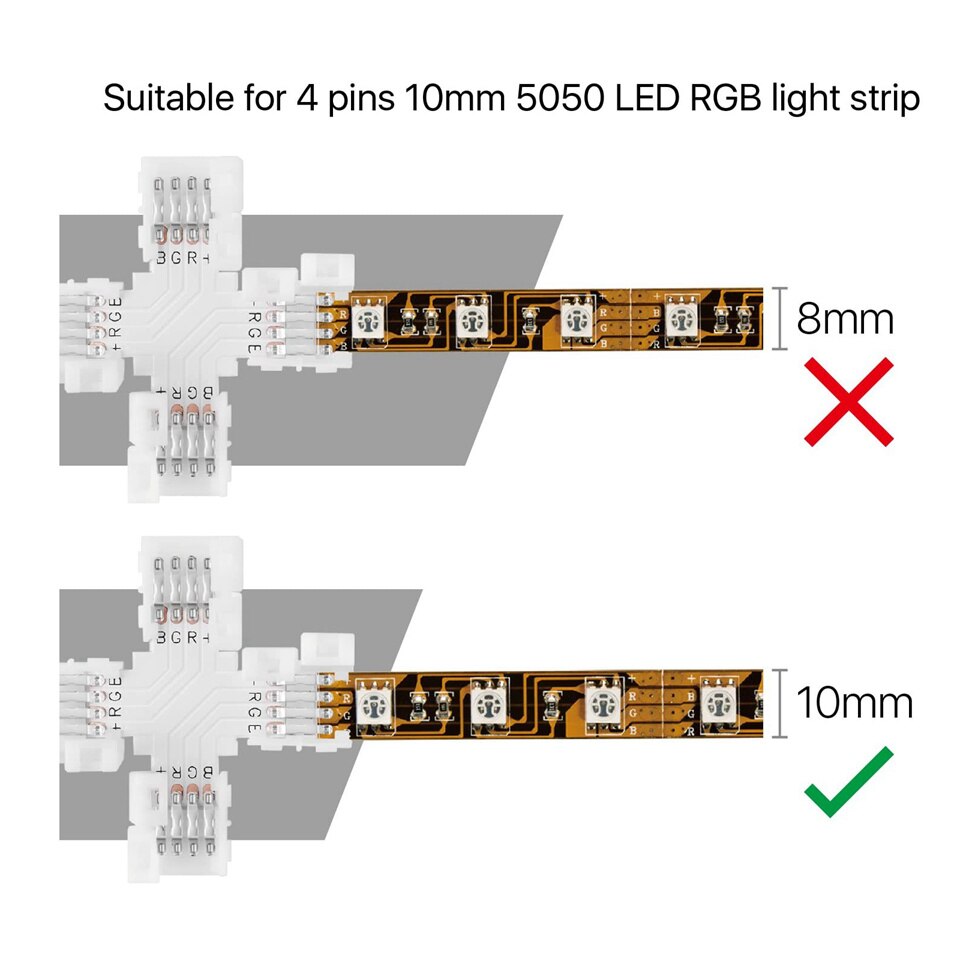 LED Strip Cross Connector 3-Pack 10mm X-Shaped 4Pin RGB Connector SMD5050 LED Light Strip DIY Fittings