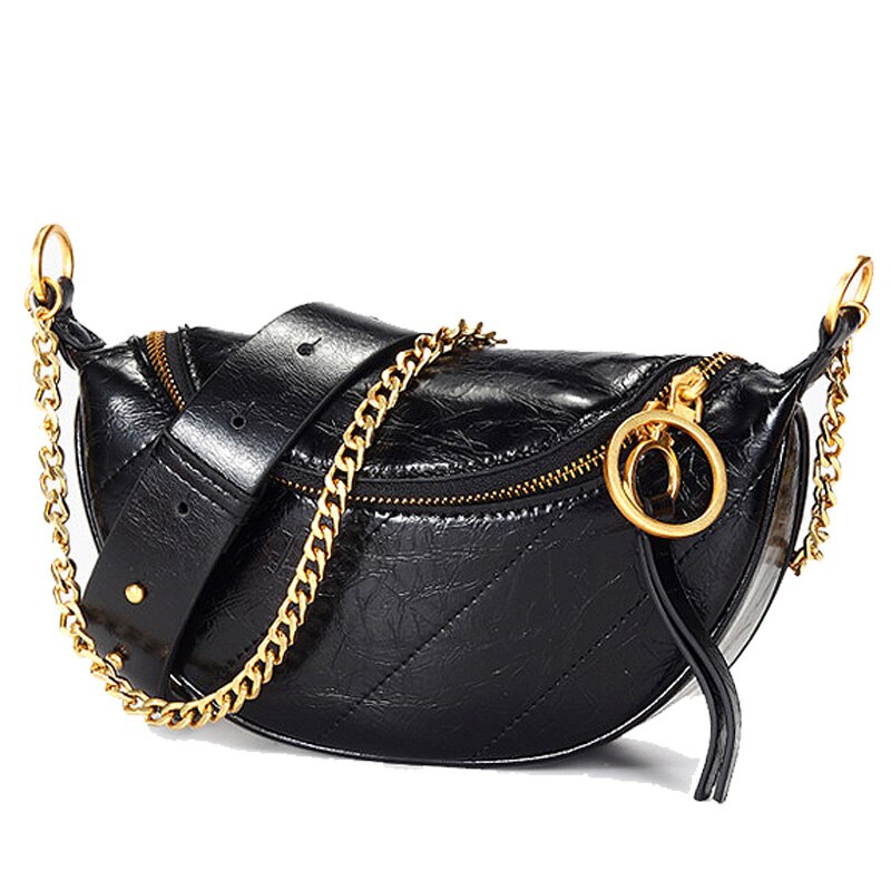 Chain Crossbody Bags For Women PU Leathe Lady chest bag Shoulder Messenger Travel Women Handbags and Purses: Black