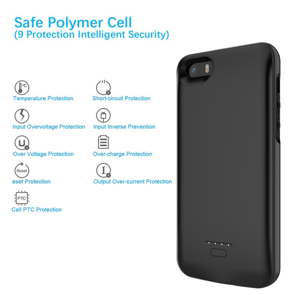 Coque de chargeur de batterie mah, étui de charge pour Iphone Se 5se 5 5s 4000mah, 6 6s 7 8