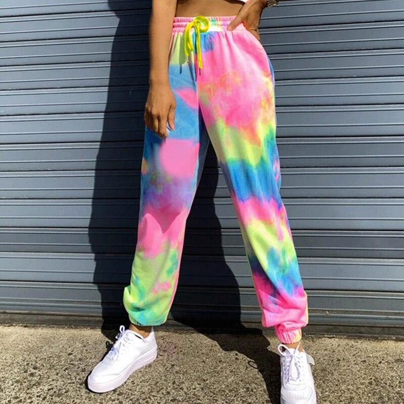 Tie dye joggingbroeken hoge taille lange baggy broeken dames joggingbroeken losse broeken herfst winter streetwear kleding