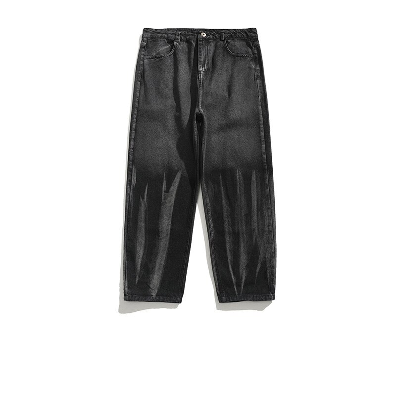 Hip Hop pantalones vaqueros rectos Streetwear Casual Denim Pantalones de Hombre Ropa coreana Cargo pantalones ropa Kpop apilados Jeans hombre: Black / M