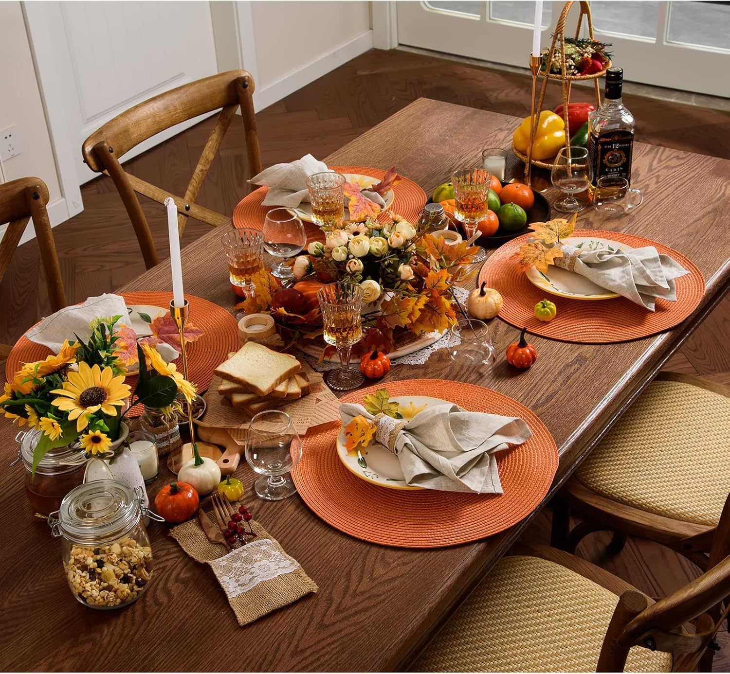 Mantel Individual redondo de 38cm para el hogar, tapete aislante de PP para mesa de comedor, tapete de comedor tejido biodegradable para cocina, mesa de comedor de Navidad, decoración de