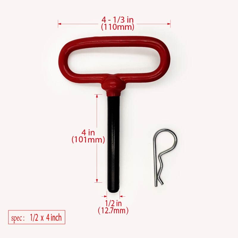 Trailer Tow Hitch Lock Pin with Rubber-Coated Handle, Red Head Hitch Pin,: 12.7 x 101mm
