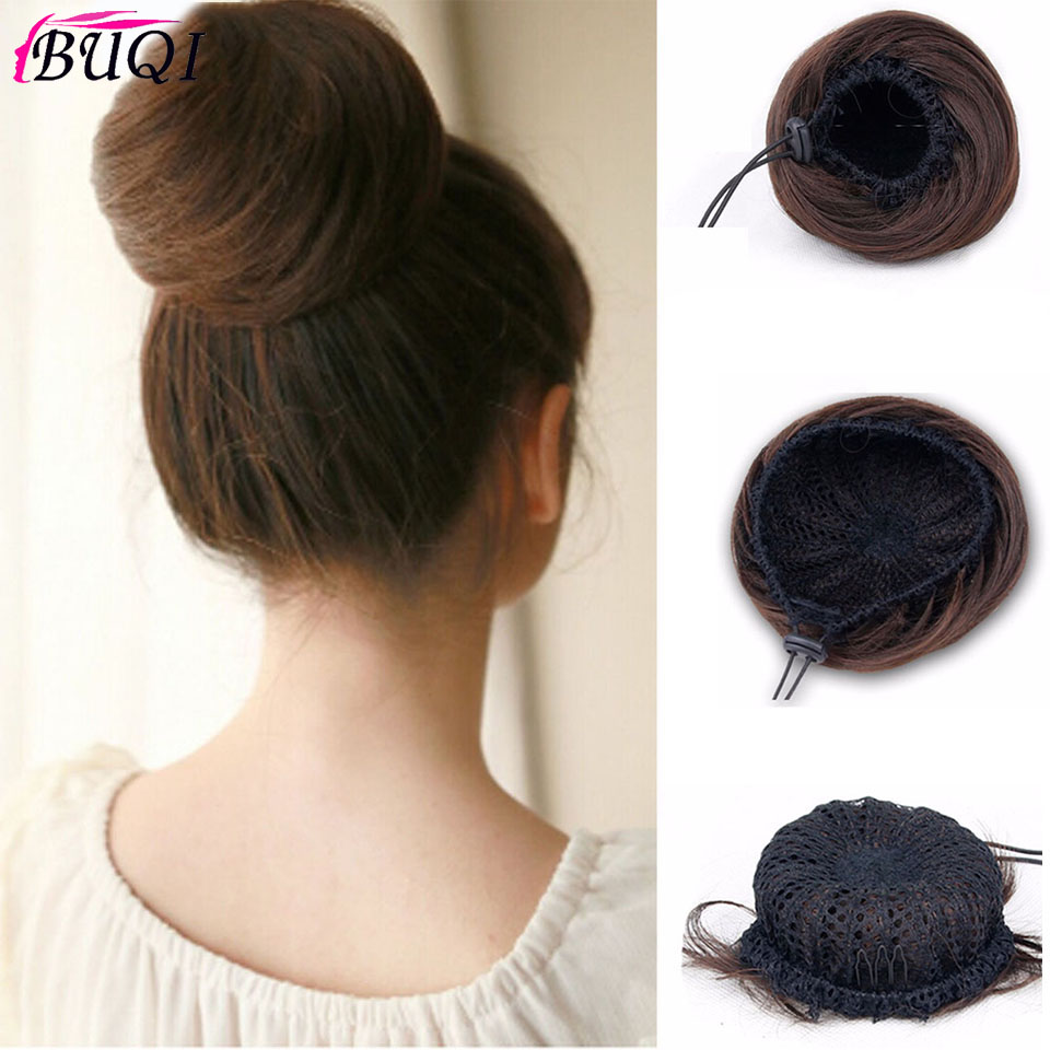 Buqi – chignon synthétique court et lisse pour femme adulte, anneau à donuts, résistant à la chaleur, accessoires de coiffure tendance
