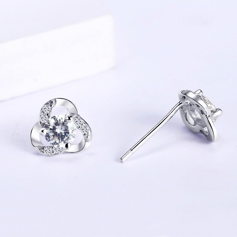 Codemonkey 925 Sterling Silver Clover Stud Oorbellen Klassieke Zirkoon Zilveren Oorbellen Mode-sieraden E1060