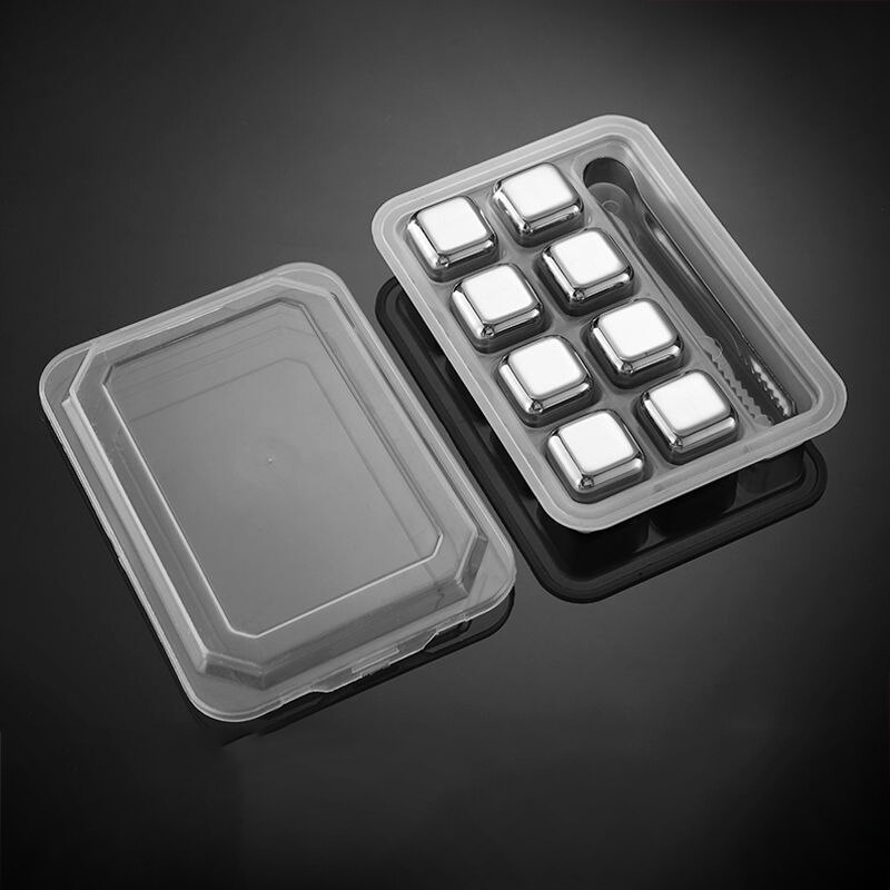 4/6/8 Pce Stainless Steel Ice Cubes Whiskey Stones Set Drinks Wine Champagne Cooler Round Reusablel Ice Cube Bar Utensils: style D