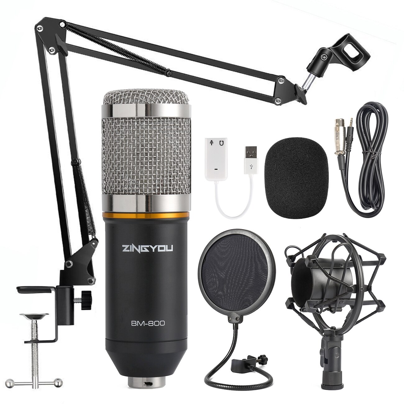bm 800 studio microphone cardioid studio vocal recording podaster karaoke mic kit bm800 condenser microphone: silver black
