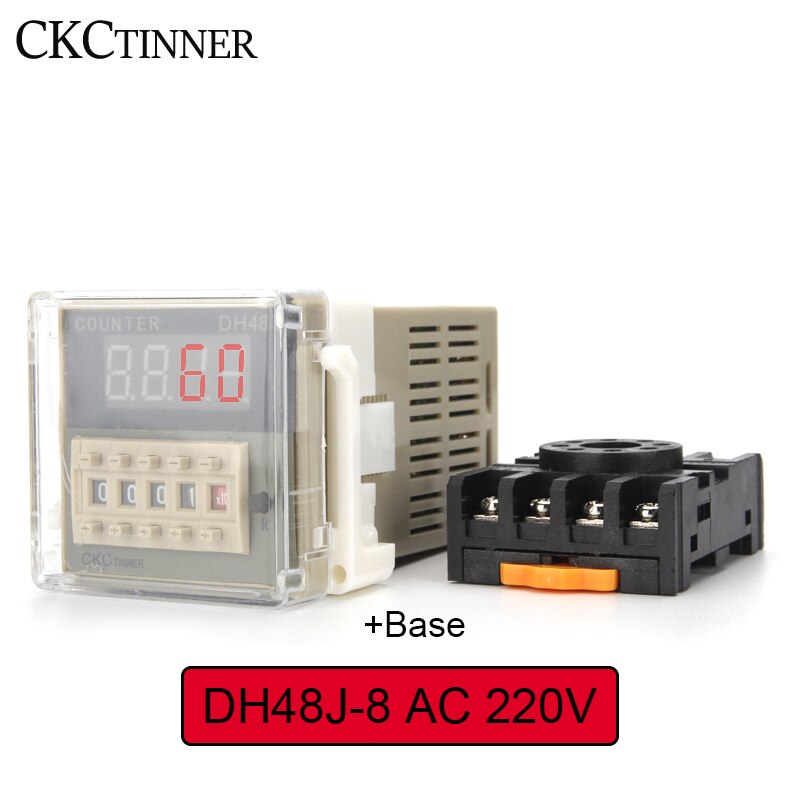 DH48J-8 Electronic preset digital counters acyclic display counters 1-999900 relay 8PIN with base DC12V/24V/36V AC110V/220V/380V: AC 220V